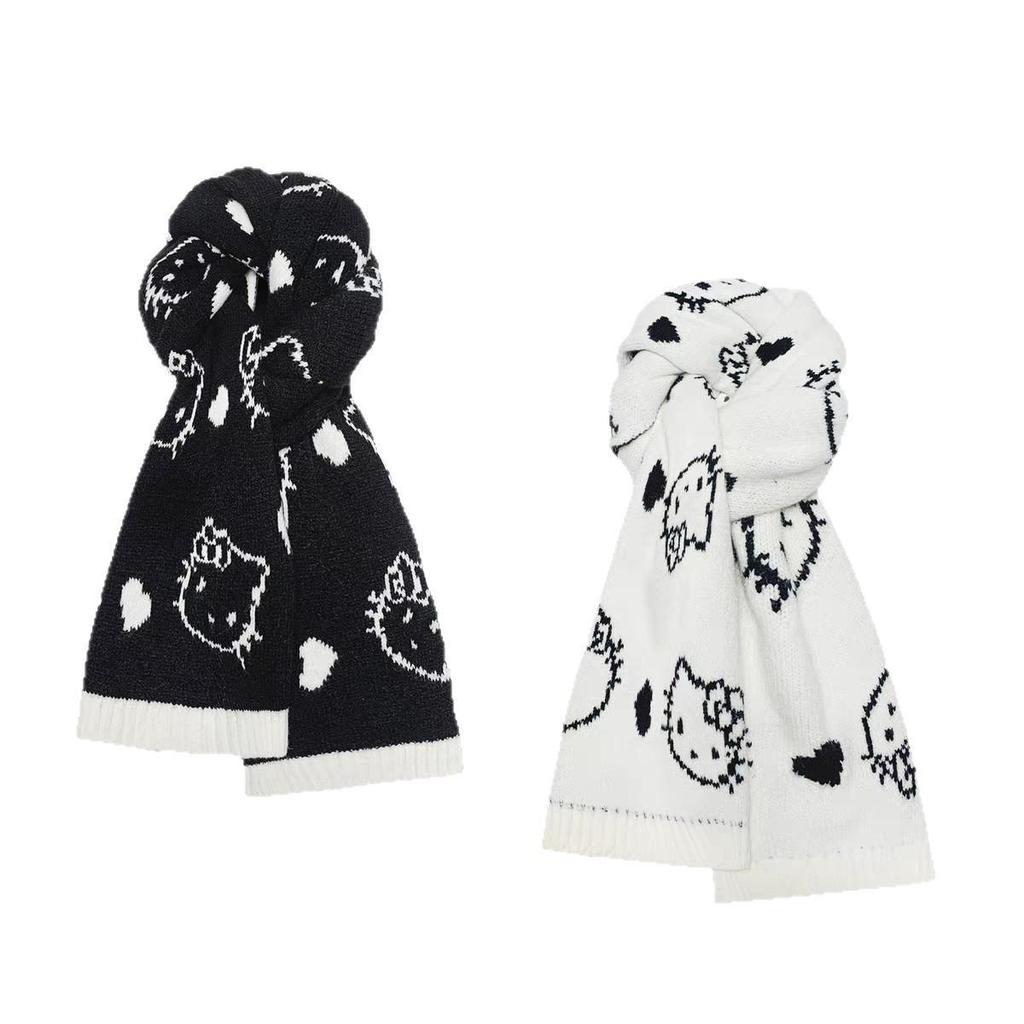 Cute Kitty Double-Sided Knit Scarf for Women: Warm, Thick Neck Protector for Autumn/Winter