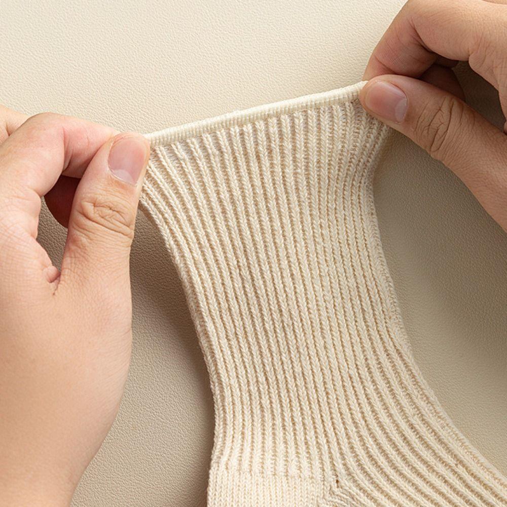 3Pairs Knitted Short Tube Socks Solid Color Mid-calf Socks Women Breathable Bare Toe Socks Lady