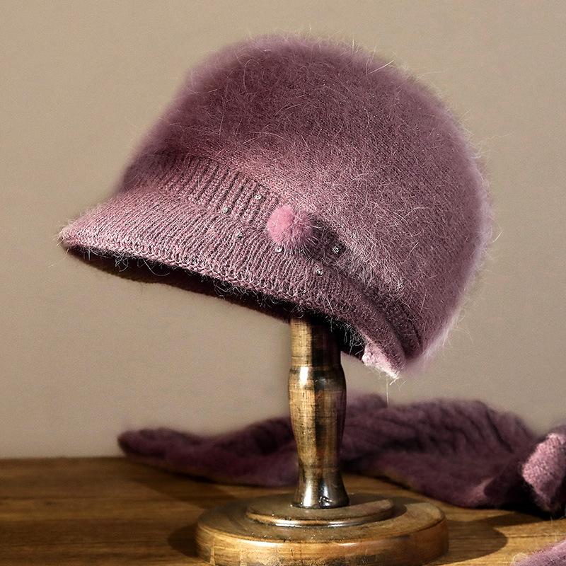 Autumn and winter women's knitted hat thickened ear protector mother warm hat rabbit hair blended wool hat go out cold