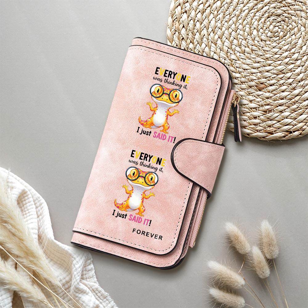 Cute Gecko Print Long Wallet Casual Fashion PU Leather Card Holder Portable Daily Use Purse