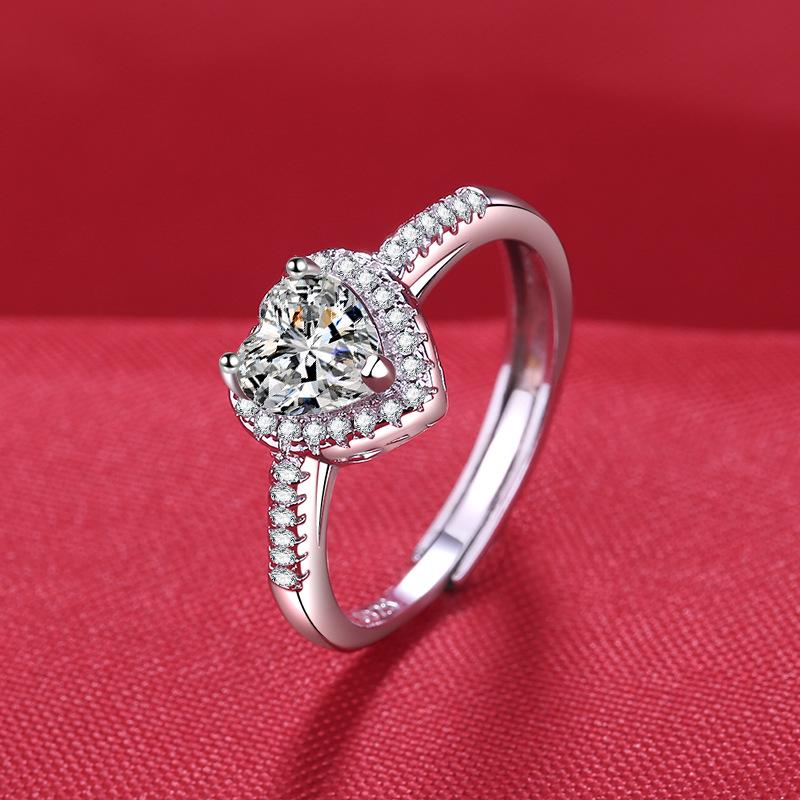 Douyin Live 8 Hearts & Arrows Moissanite Imitation Heart Ring - Women's Adjustable Open Design Fashion Jewelry.
