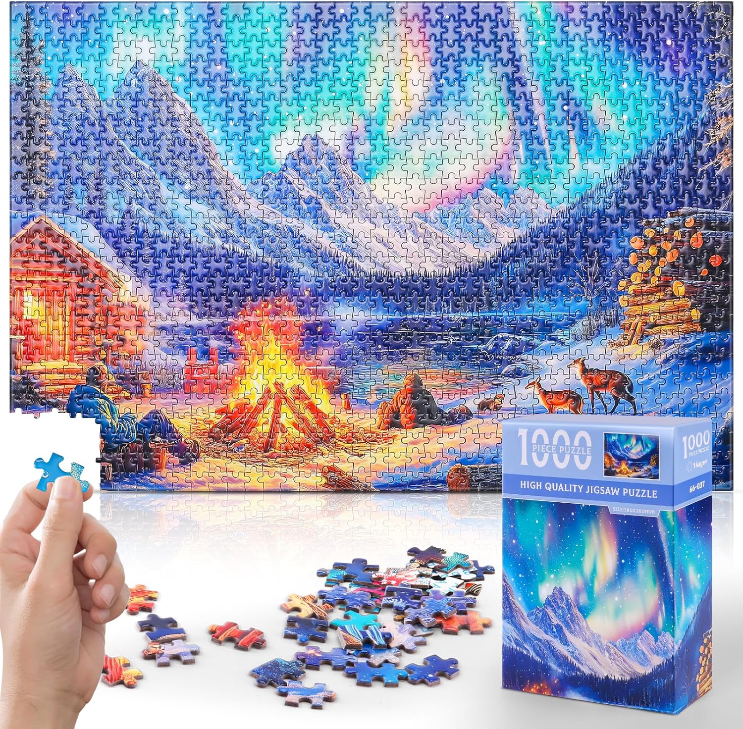 

1000Pcs Northern Lights Winter Cabin Puzzle,Diy Gifts Vintage Home Wall Art Retro Decor Poster Paintings For Room Pub Club 24x36