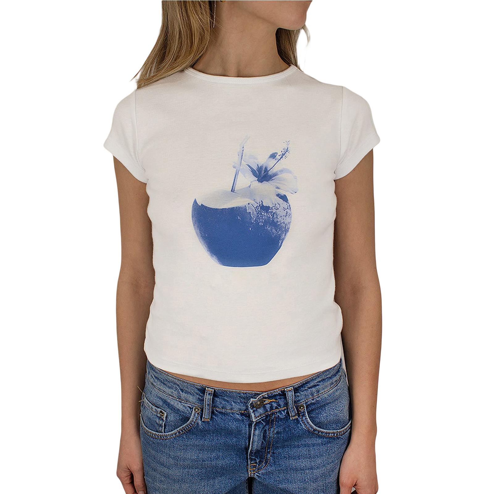 

Женские футболки с коротким рукавом, с принтом диско-шара, с круглым вырезом, летние повседневные облегающие топы, уличная одежда S синий/глубокий