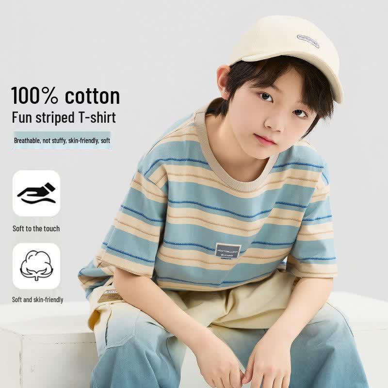 Moonkids Boys Summer Striped Short-Sleeve T-Shirt 130cm