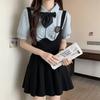Plus Size Fishbone A-Line Strap Skirt and College Style Shirt Set - Slimming JK Design