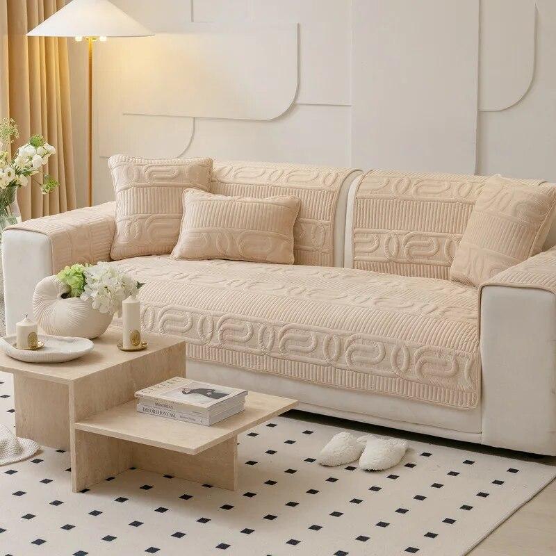 Solid Color Plush Embroidery Sofa Cushion New Sofa Cushion Plush Cushion Non-slip Sofa Cover Cloth Back Cover