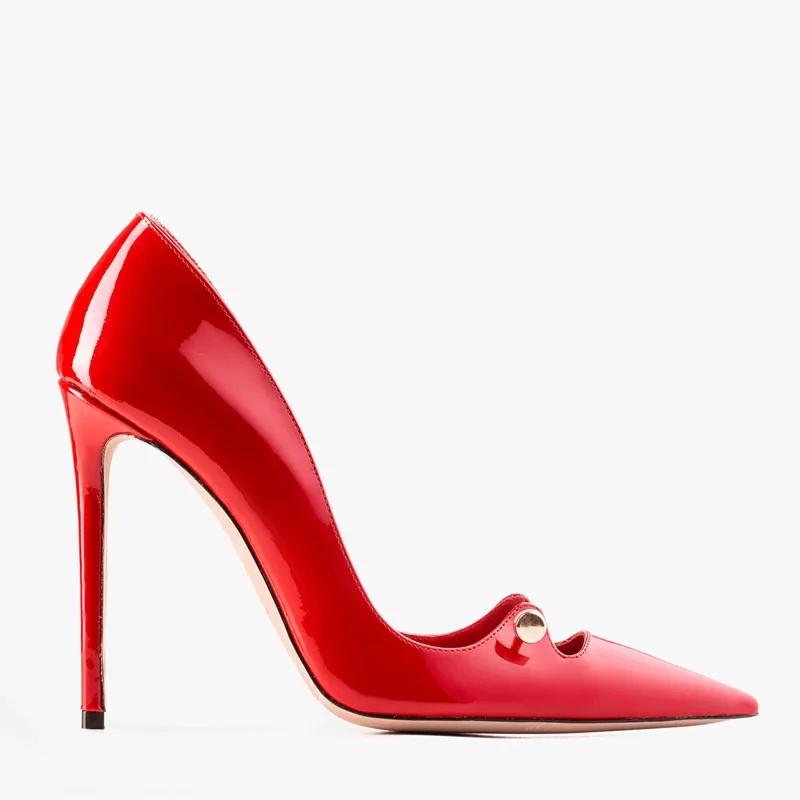Fashion New Pointed Metal Buckle Women High-heeled Shoes European American Fashion Runway Styles Red Black Steel Tube Dance Single Shoes