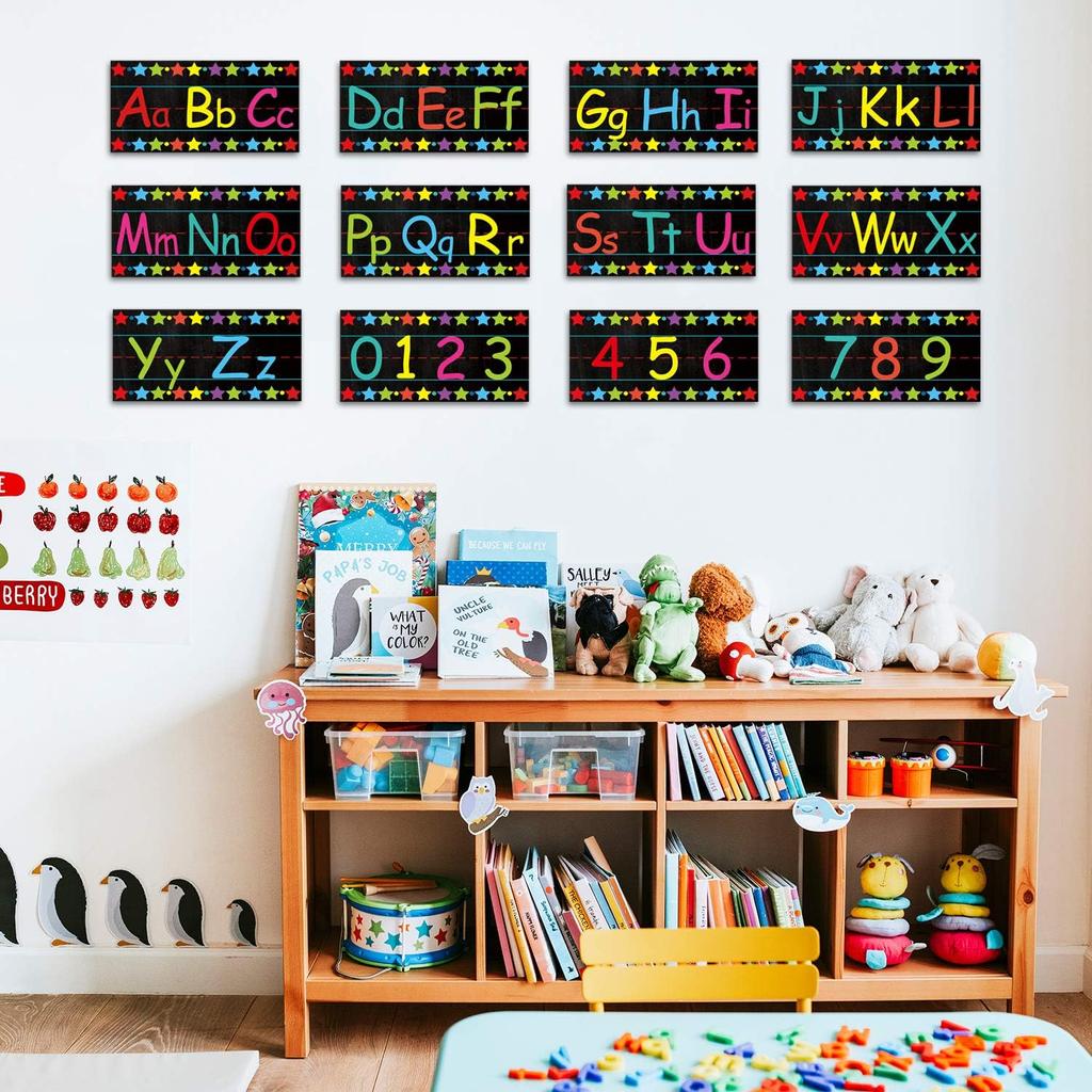 Alphabet Bulletin Board Set Alphabet Poster Chart Number Line for Classroom Wall Decorations Including Numbers 0-9 and Adhesive Dots for Pre School