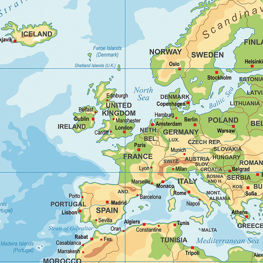 Χωρίς πλαίσιο Παγκόσμιος Τοπογραφικός Χάρτης Αγγλικός Εκπαιδευτικός Επιτοίχιος για Αίθουσα Διδασκαλίας, Σαλόνι, Διακόσμηση Δωματίου Δώρο Ταξιδιωτικά Είδη