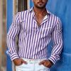 Men's Vertical Striped Long Sleeved Shirt, High-quality Lapel Cardigan, Personalized Letter Printed Casual Men's Top