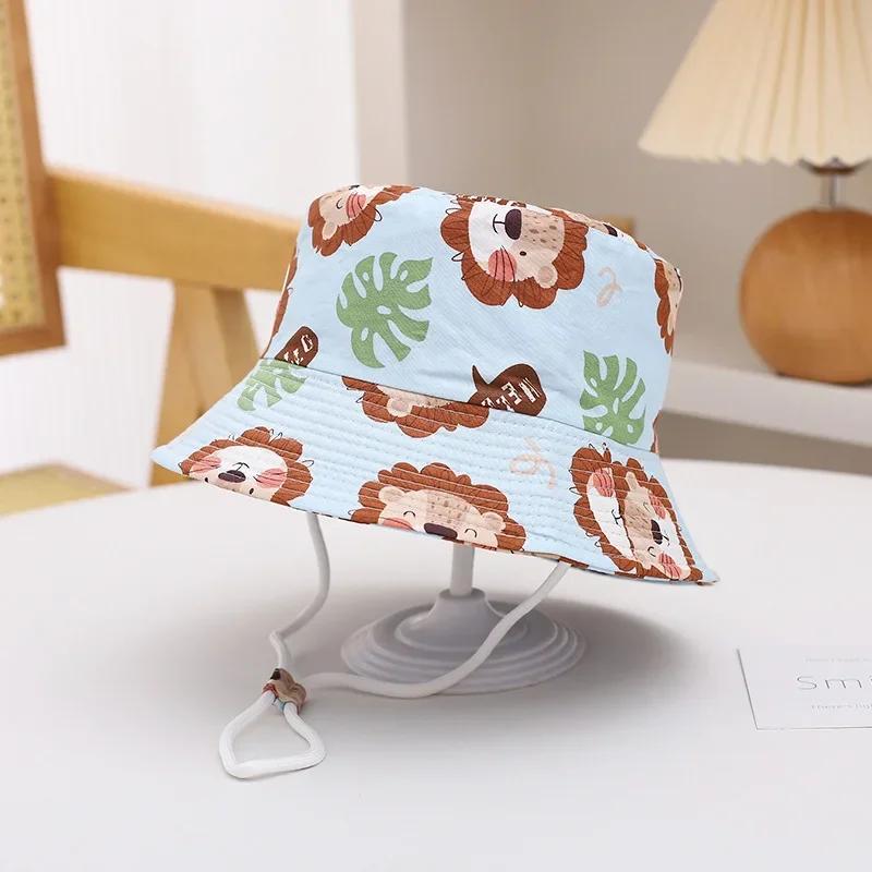 Baby Sun Hat Summer Kids Cartoon Dinosaur Print Soft Cotton Bucket Hat For Girls Boys Panama Beach UV Protection Cap Children