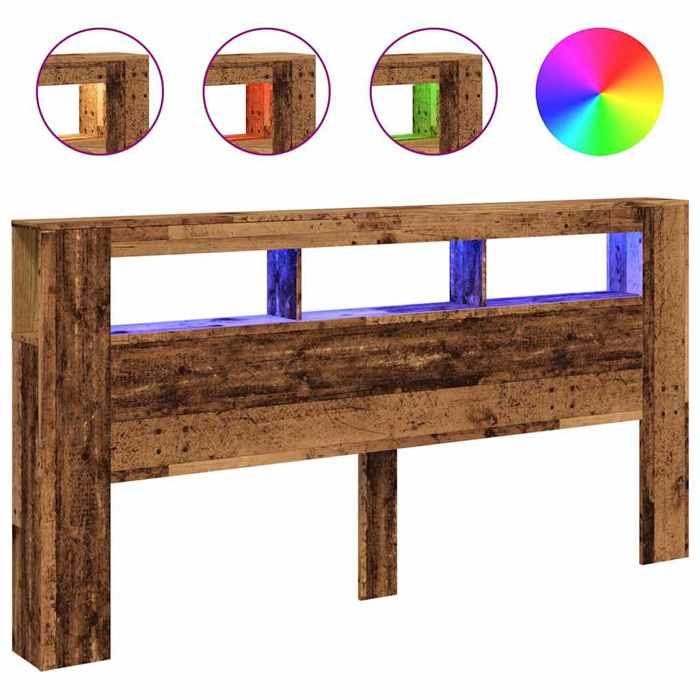 VidaXL LED Headboard Old Wood 200x18.5x103.5cm Engineered Wood, Headboard, Headboard with Shelves, Headboard 857692