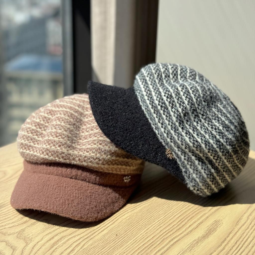Autumn and Winter Tweed Octagonal Hat Korean Style Three Dimensional Newsboy Hat Elegant Peaked Hat Beret Trend
