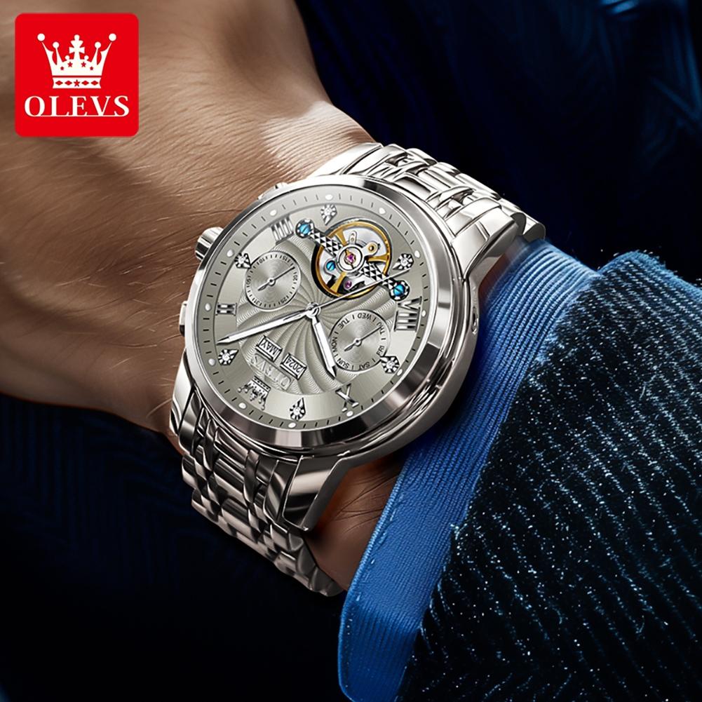 OLEVS Brand Watch Multi Functional Men's Fully Automatic Mechanical Watch Waterproof Steel Strap 7088