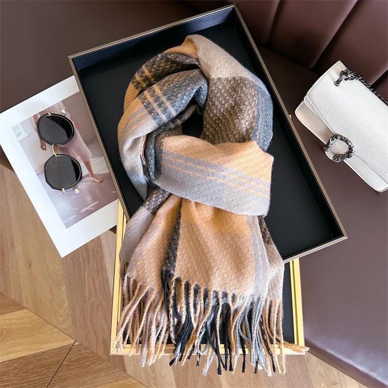 New Cashmere Imitation Fashion Cell Hijabs Scarf Women Men Autumn Winter Tassel Warm Neckerchief Wraps Unisex Long Shawl Scarves