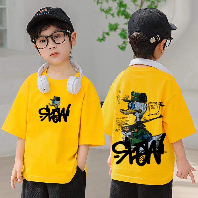 Children's clothing men's clothing American cartoon duck print pattern T-shirt short sleeved T-shirt women's clothing