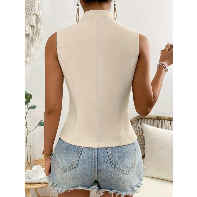 Fashion V-Neck Sleeveless Cardigan Women Suit Shirt Vest V Neck Jacket Slim Fit Office Vests Casual Solid Color Female Tank Top Elegant Clothing