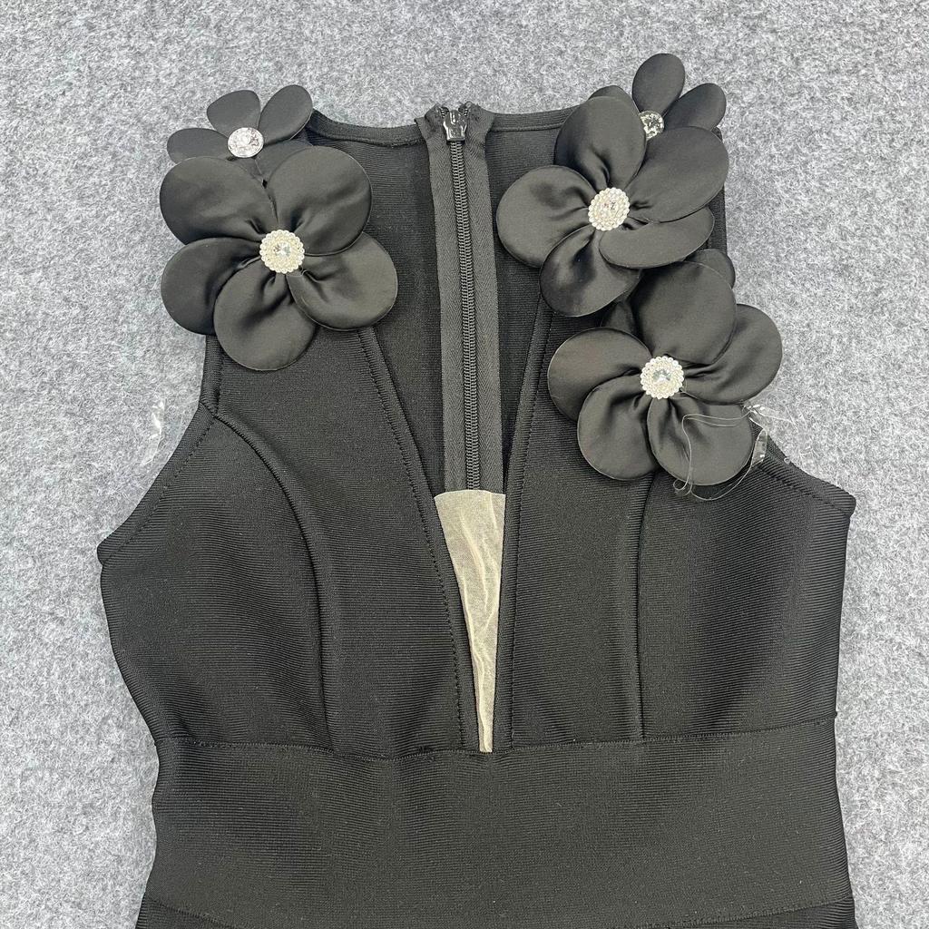 Women's European & American Style Deep V Floral Bandage Dress - Sexy Evening Gown & Short Dress
