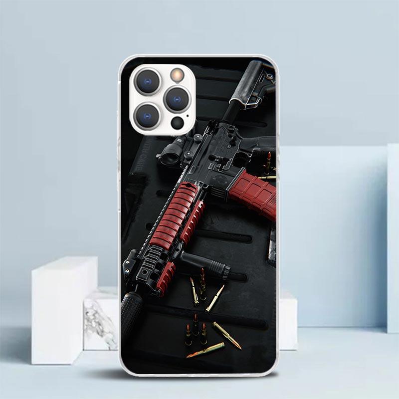 Gun Bullets AK47 Handgun Soft Cover for iPhone 16 17 Air 15 14 Pro Max 16E Phone Case 13 Mini 12 11 7 SE 8 Print Pattern Fit Cas