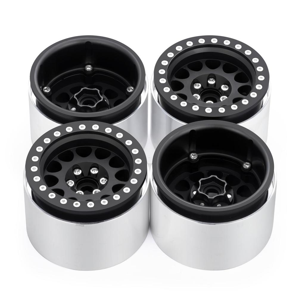 TRZX 4 szt. Aluminiowe obręcze Beadlock, koła 2,2", piasty obręczy RC, 45 mm, do osi RC Crawlera 110: SCX10 (90046), TRX4, Wraith (90048), RR10 (Matowa czerń)