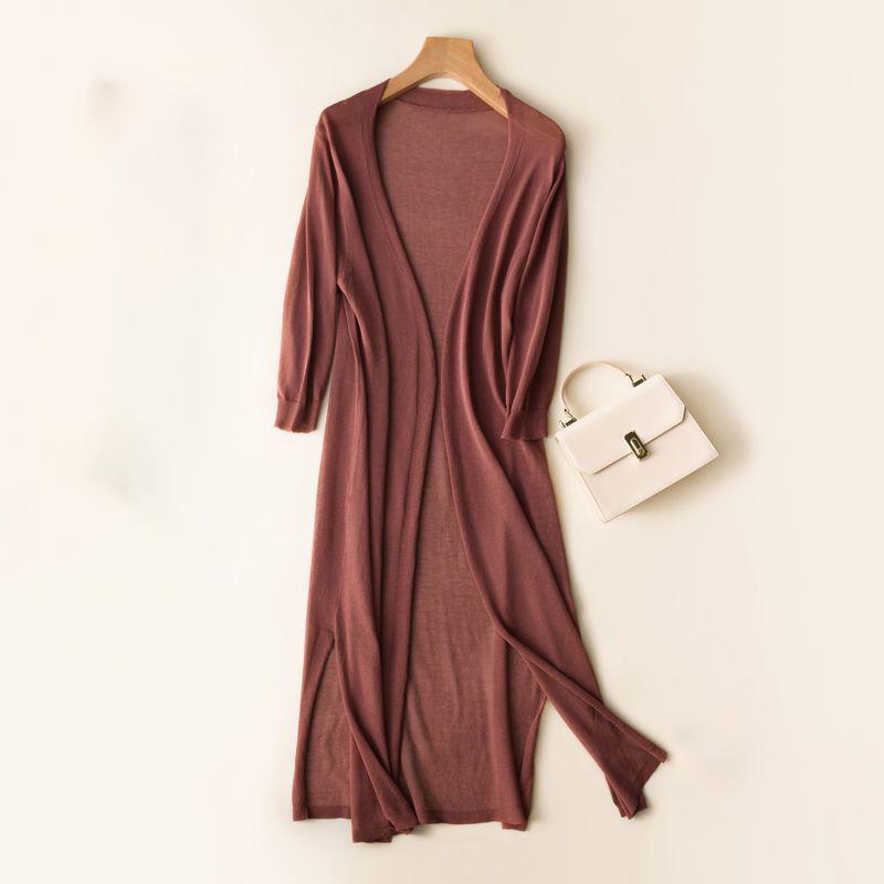 Women Long Cardigan Poncho Summer Autumn Thin Silk Knitted Cardigans Knitted Sweater Casual Loose Coat Jacket