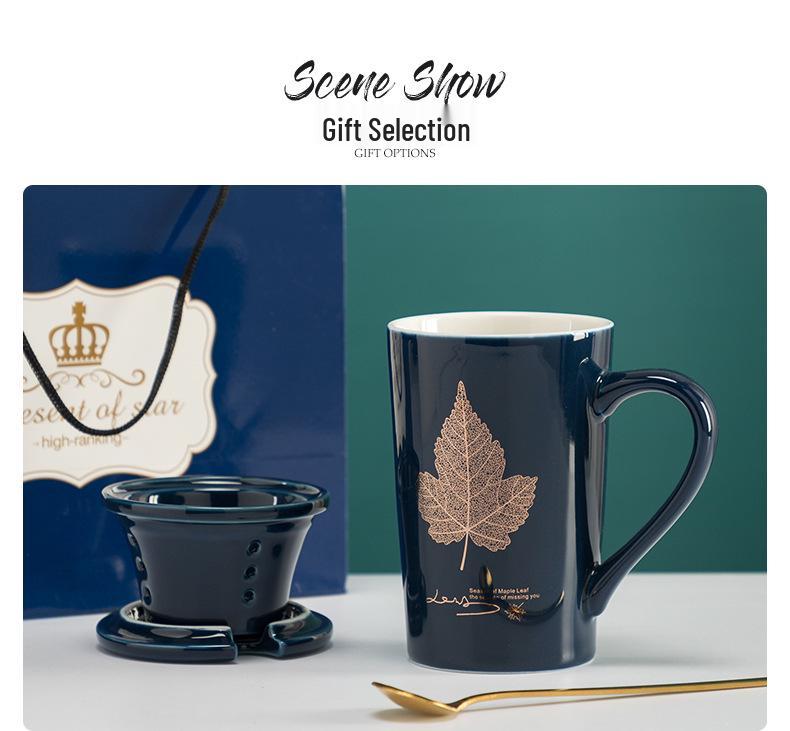Ceramic Coffee & Tea Set with Lid, Spoon, Infuser, and Strainer - Gift Box Included
