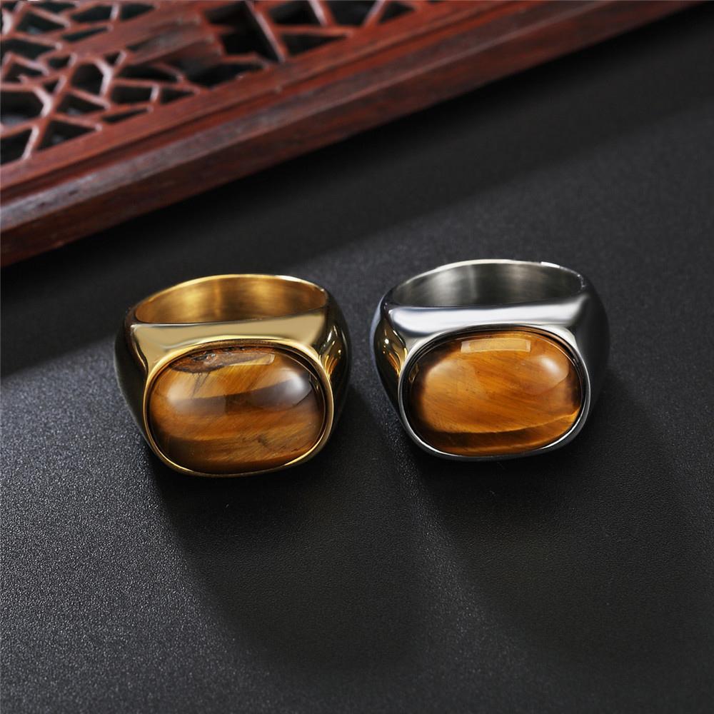 Anelli in Acciaio Inossidabile Color Oro/Acciaio con Pietre Occhio di Tigre Marroni Retrò per Uomini Donne Classici Eleganti Semplici Gioielli in Acciaio Inossidabile Regalo
