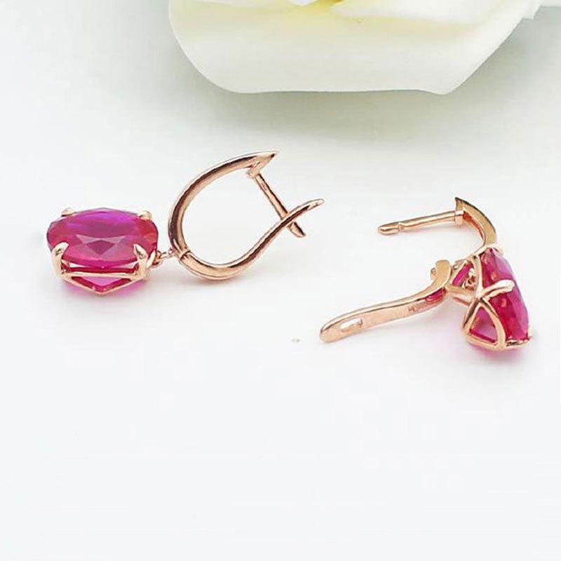 Purple Gold Oval Redstone Egg Surface Earrings Rose Gold Plated High-End Temperament Color Gold Earrings