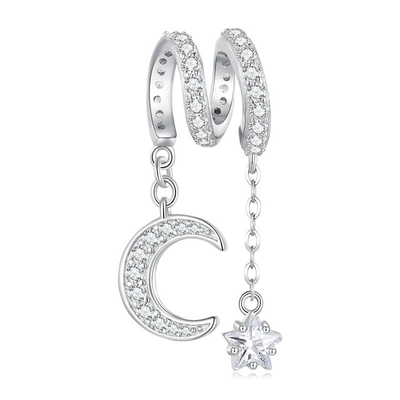 925 Sterling Silver CZ Charm Pendant Mermaid Unicorn Moon Heart Dangle Bead Fit Snake Chain Bracelet Necklace DIY