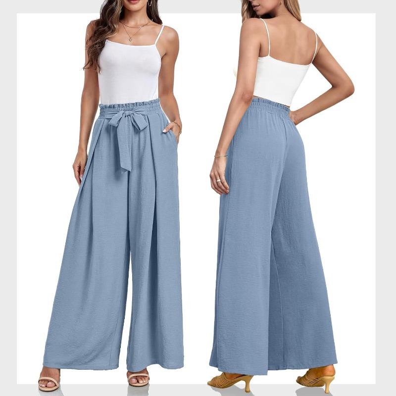 Women High Waist Pleated Loose Wide Leg Casual Summer Long Pants