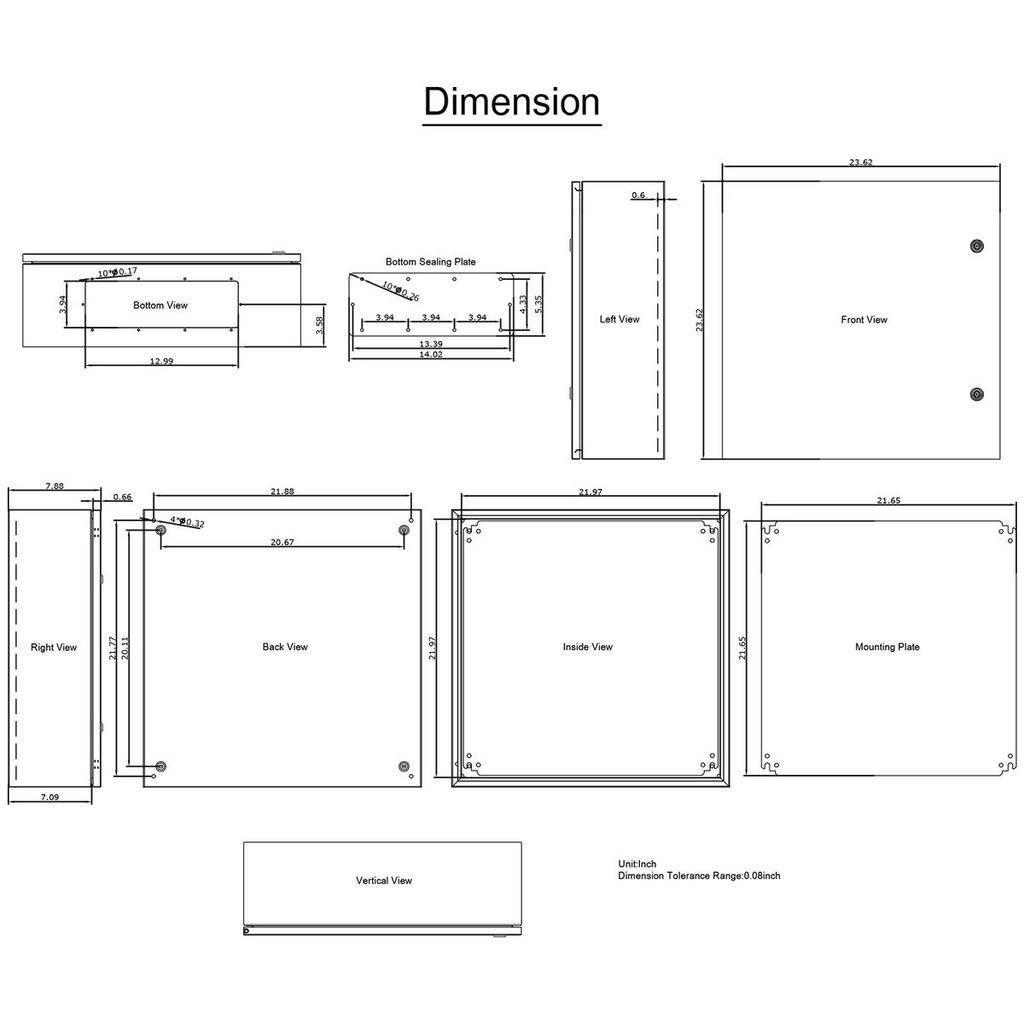 NEMA Steel Enclosure, 24 X 24 X 8'' NEMA 4X Steel Electrical Box, IP66 Waterproof & Dustproof, Outdoor/Indoor Electrical Junction Box, with Mounting