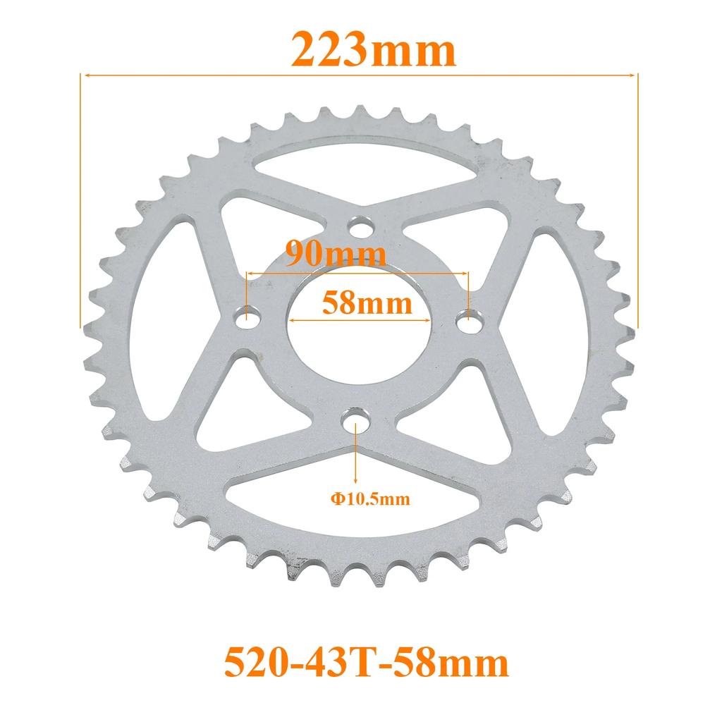 Motorcycle 520 Chains 43T/44T/52T 58mm 125mm Sprockets Rear Back Sprocket Cog Fit for Karting ATV Off-road Motorcycle Parts