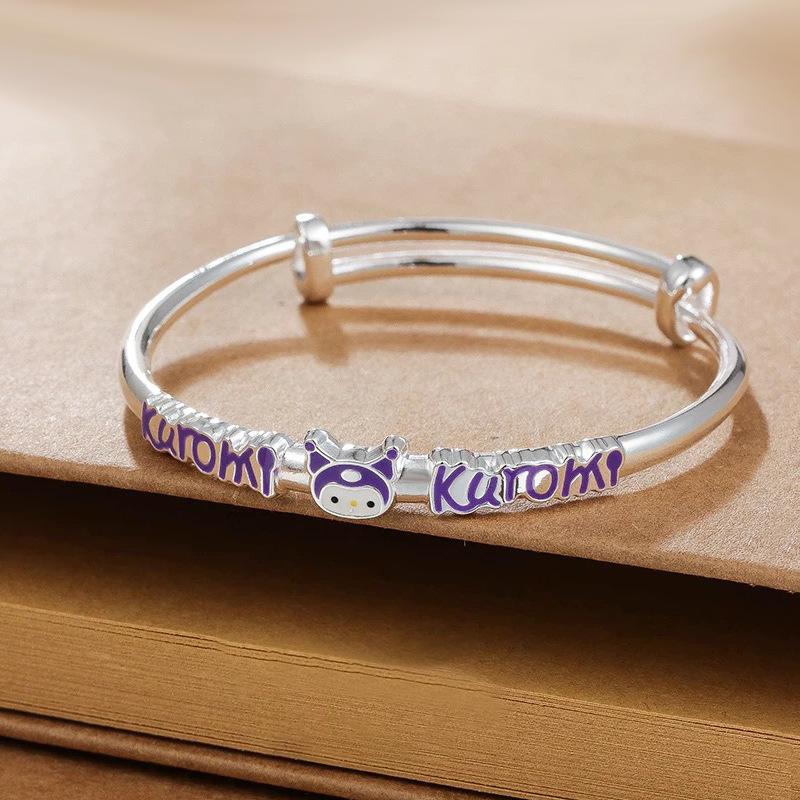 Pure 999 Silver Epoxy Cartoon Cat Bracelet for Girls 999 Sterling Silver with Certificate
