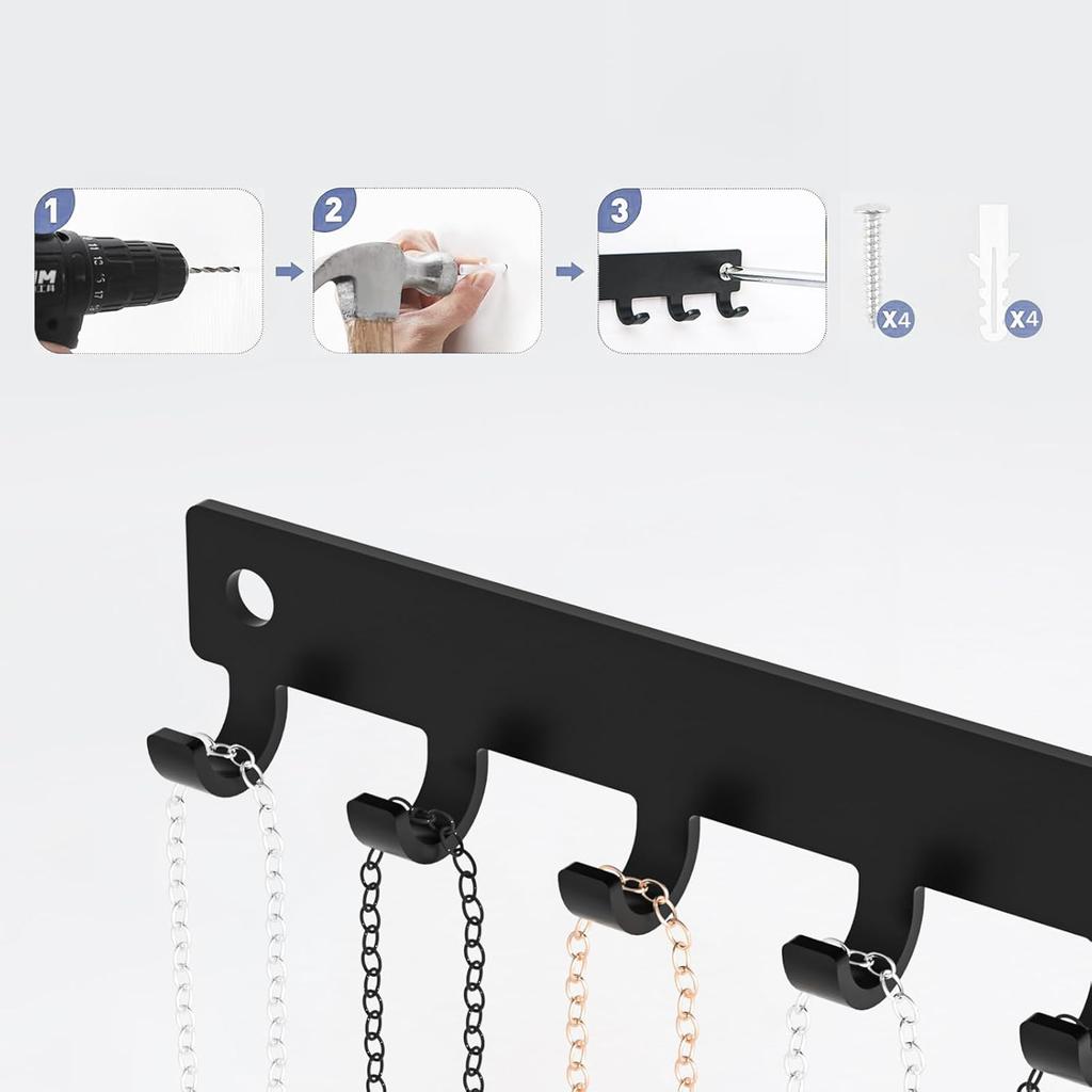 Necklace Holder and Organizer with 12 Hooks - Necklace Hanger for Wall