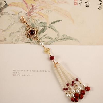 Imitation Pearl Women Hanfu Ornament Long Hanging Tassel Cheongsam Pressed Lapel Cheongsam Accessories Handmade Alloy