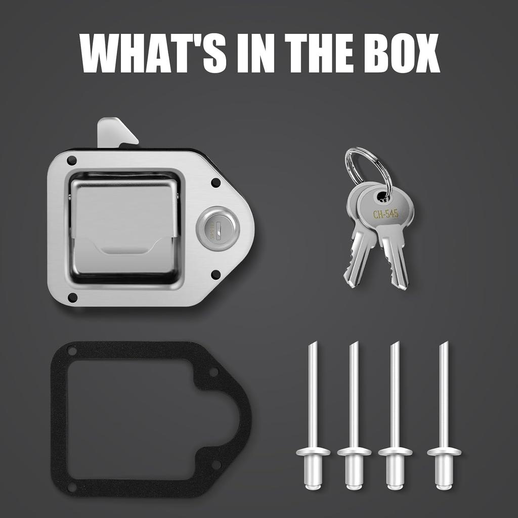 Truck Tool Box Latch, Stainless Steel Trailer Toolbox Handle Latch With Lock 4-3/8" X 3-1/4", With 2 Keys For Truck, RV, Trailer, UTV, Campers