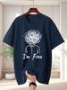 Unisex Dark Gray Tee Tangled Mind Line Art Im Fine Letter Print Crew Neck Short Sleeve Summer Casual Male Cotton Street Daily Top