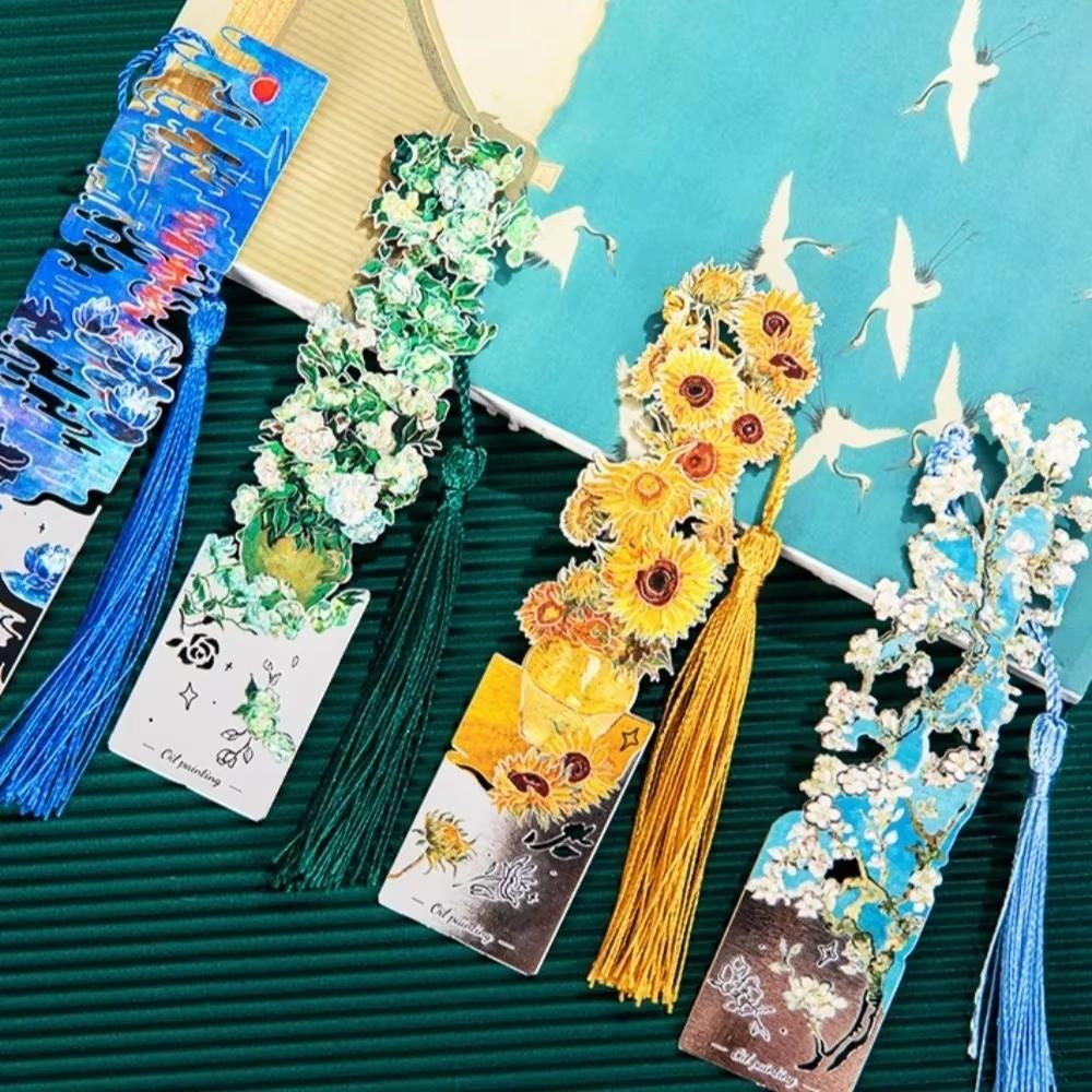 Tassel Pendant Metal Bookmark Painting Oil Painting Bookmarks Book Marking Reading Accessory