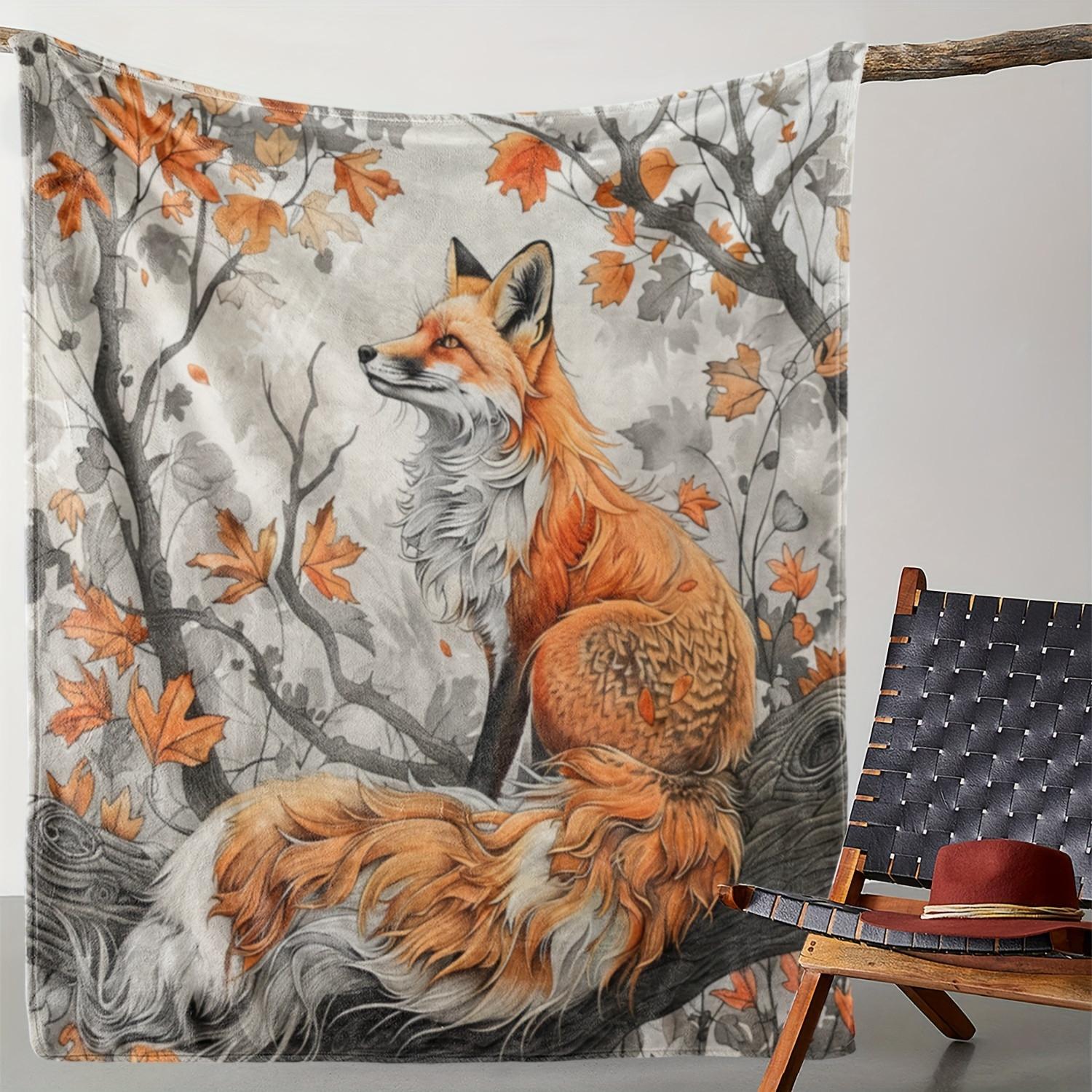 

Vintage Fox Maple Blanket - 250gsm Leaf Print Flannel Fleece Throw 70x100cm