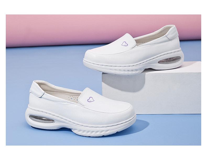 Bu Lan Ni Women's Genuine Leather Nurse Shoes – Breathable, Soft Sole, Non-Slip, Air Cushion, Comfortable for Medical Staff, Same Style as Hospital