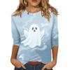 Women's Casual 3/4 Sleeve Halloween Print Round Neck Top Lightweight Loose Fit Pullover Shirt for Everyday Wear