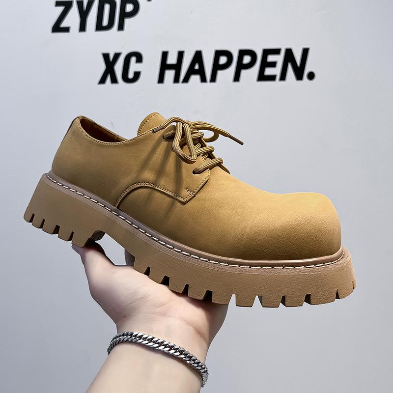 Fashion Mens Casual Leather Derby Shoes Men's Thick Sole Big Toe Trendy Shoes Men Lace-up Heightened Shoe #1035