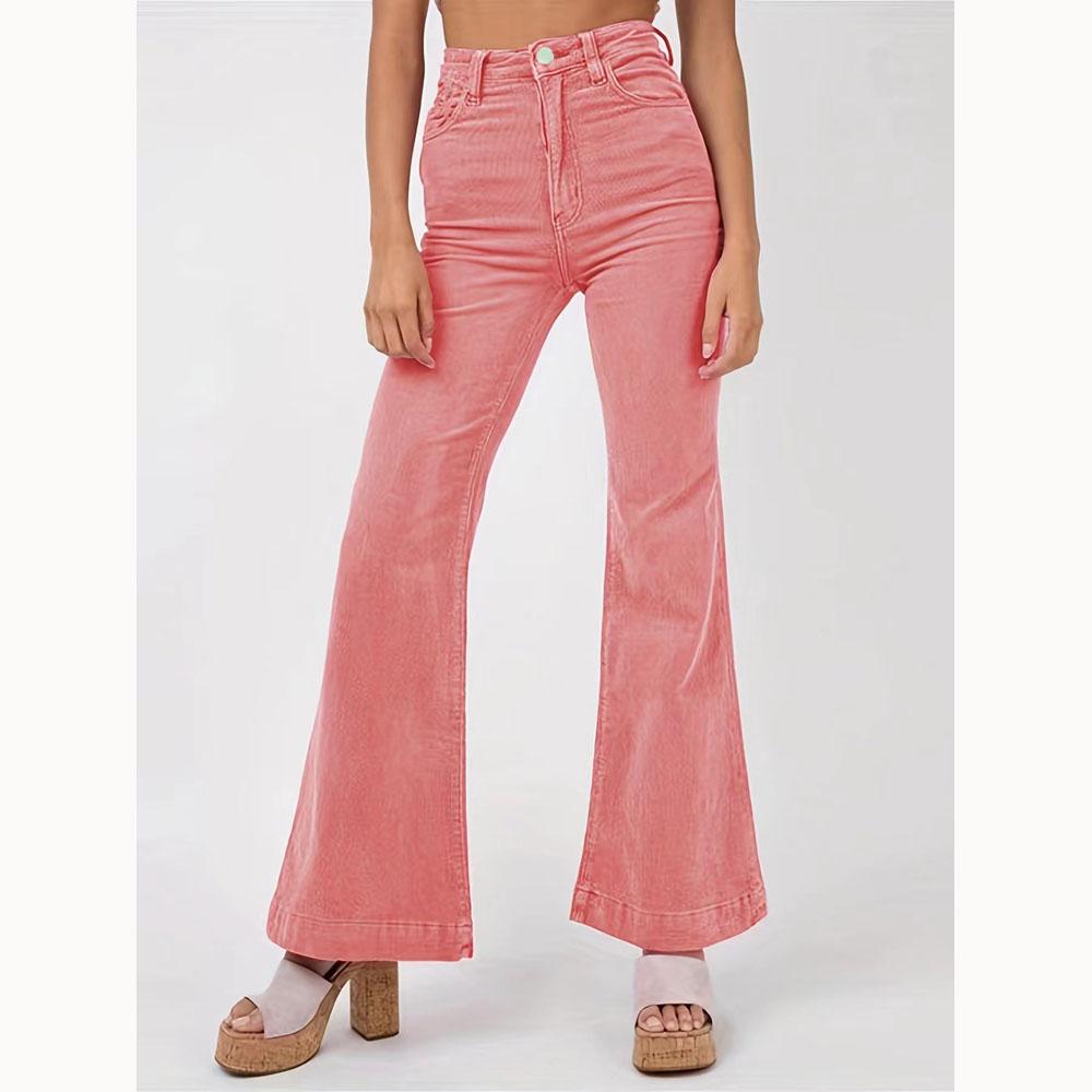 Vårmote Kordfløyel Slengbukser Vide Ben Bukser Dame Ensfarget Casual Komfortable Bukser