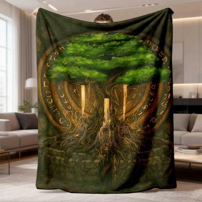 Reversible Bohemian Celtic Tree of Life Throw Blanket - Soft Flannel Bedspread Suitable for All Seasons, Suitable for Bed, Sofa, Camping & Travel, Mul