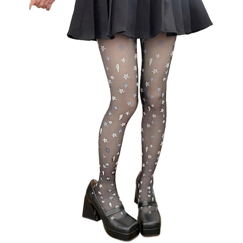 Aesthetic Star Patterned Silk Stockings Sexy Sheer Thin Tights Japanese Harajuku Nylon Pantyhoses Streetwear for Women
