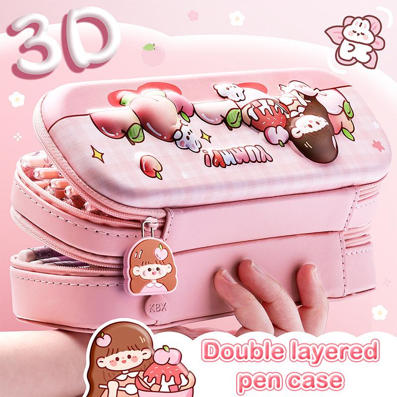 3D Astronaut Pencil Case Boys Stationery New Popular Student Double-Layer Large Capacity Waterproof Pink Rabbit