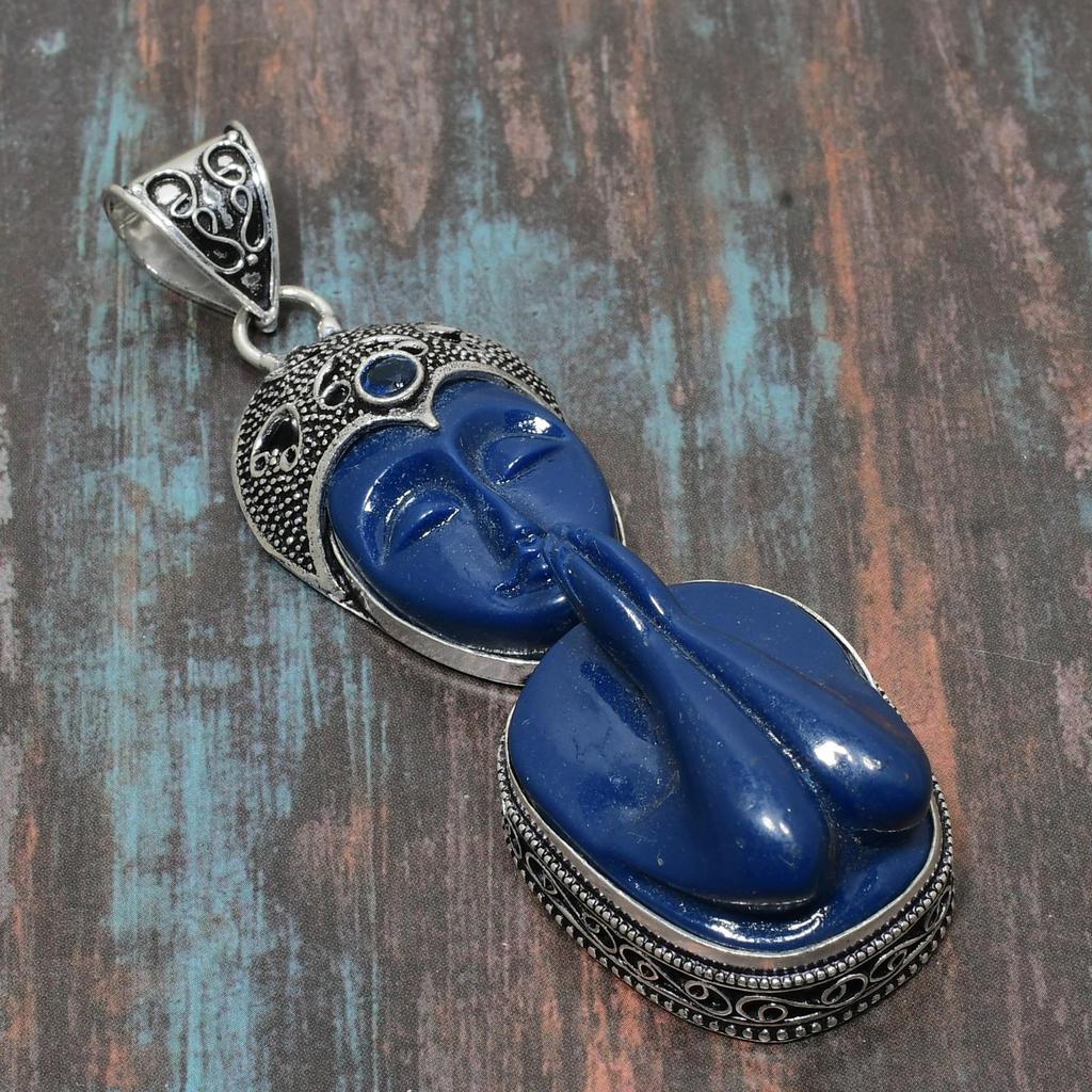 Praying Lady, Blue Topaz Gemstone Handmade Jewelry 925 Sterling Silver Pendant For Her