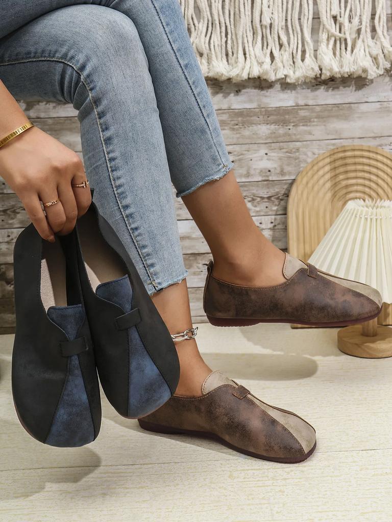 Shoes for Women Splicing Retro Flat with Round Toe and Low Heels, Comfortable To Step on, Mom's Shoes Sneakers Women