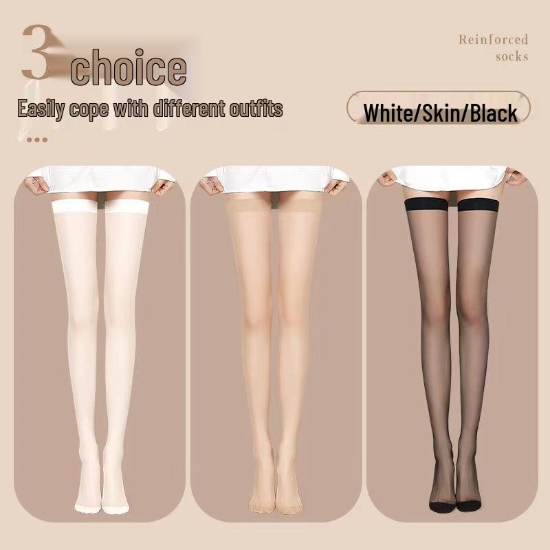 Ultra-Thin Women's Thigh-High Stockings: Summer Anti-Snag, Flesh-Colored, Non-Slip, Over-the-Knee Socks In Black or White
