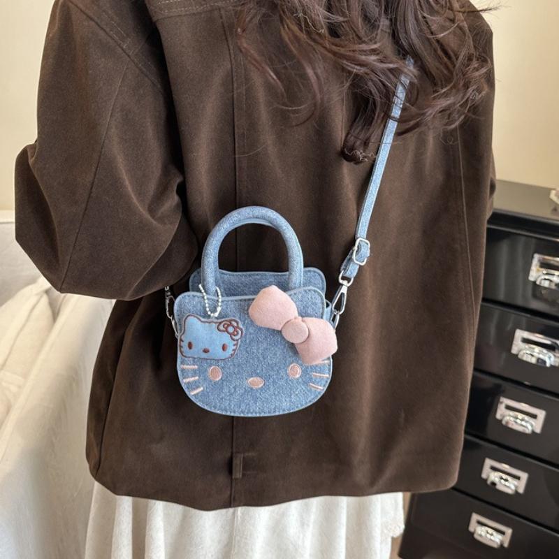 New Cat Face Denim Cartoon Handbag niche crossbody bag Mini Women's handbag Anime Cute Shoulder Tote Bag Versatile Shoulder Bag